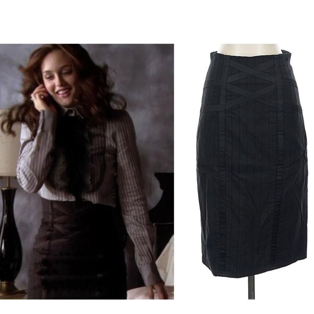 ASO BLAIR WALDORF LEIGHTON MEESTER GOSSIP GIRL Ribbon Corset Pencil Skirt RARE